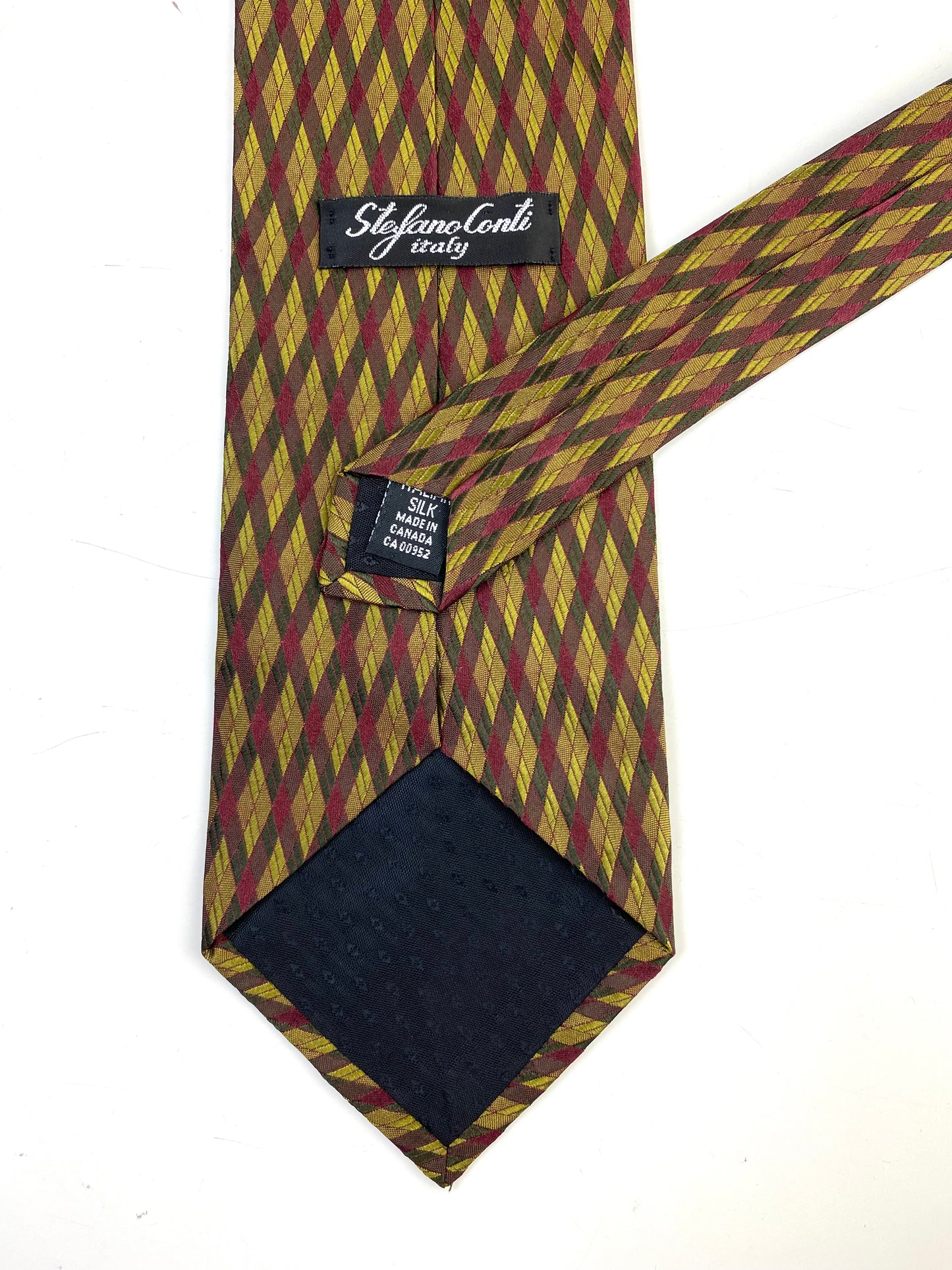 90s Deadstock Silk Necktie, Men's Vintage Wine/ Gold Geometric Pattern Tie, NOS