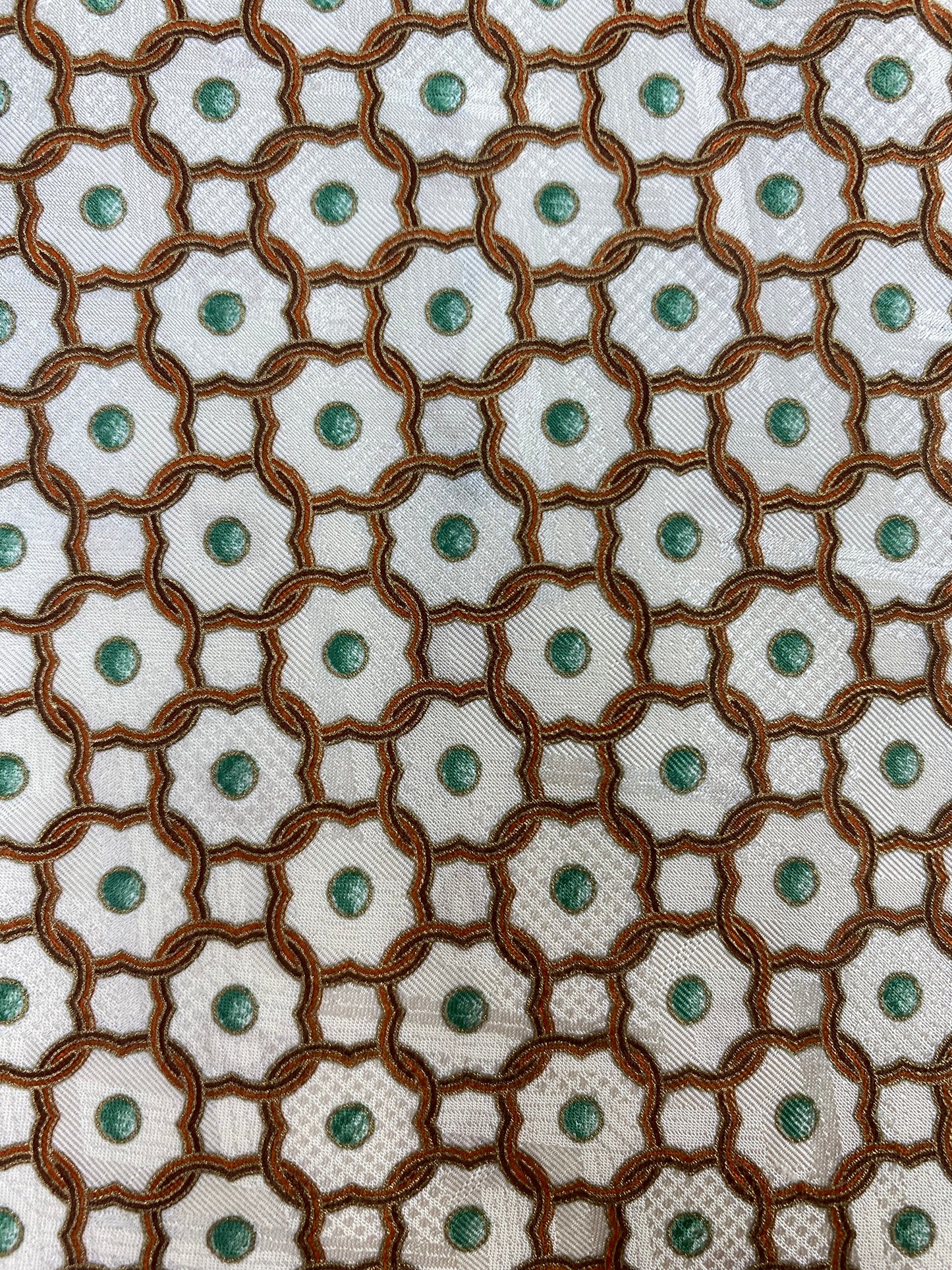 90s Deadstock Silk Necktie, Men's Vintage Gold Quatrefoil Link Pattern Tie, NOS