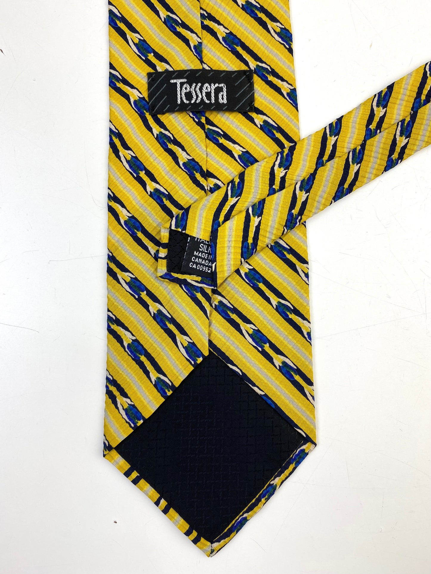 90s Deadstock Silk Necktie, Men's Vintage Gold/Blue Diagonal Stripe Pattern Tie, NOS