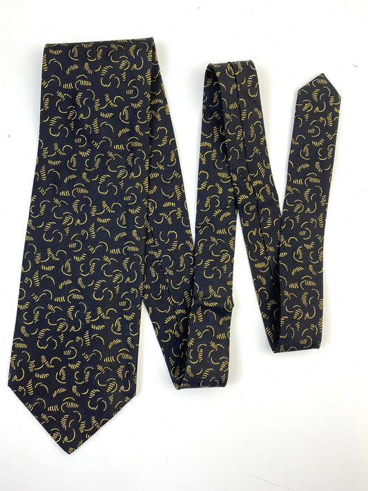 90s Deadstock Silk Necktie, Men's Vintage Black/ Gold Abstract Pattern Tie, NOS