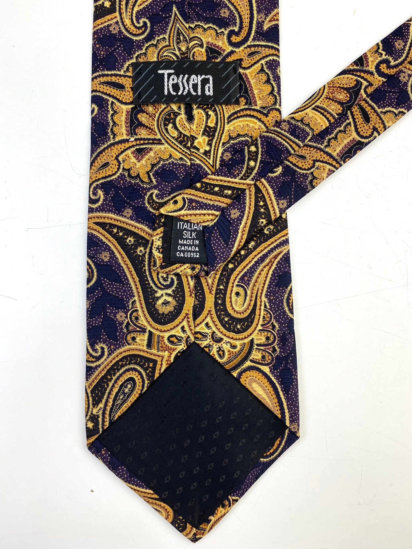 90s Deadstock Silk Necktie, Men's Vintage Gold/Purple Paisley Pattern Tie, NOS