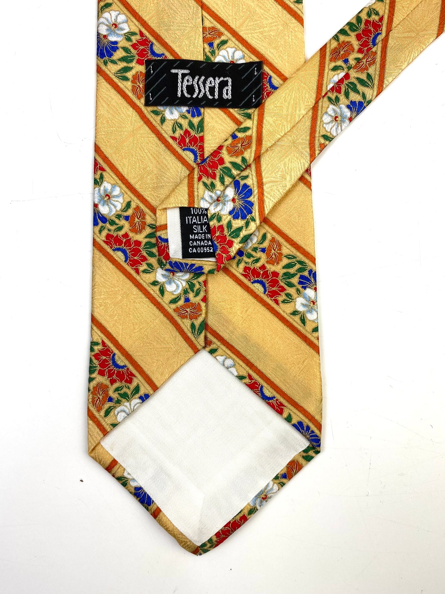 90s Deadstock Silk Necktie, Men's Vintage Gold/Blue Diagonal Stripe Pattern Tie, NOS