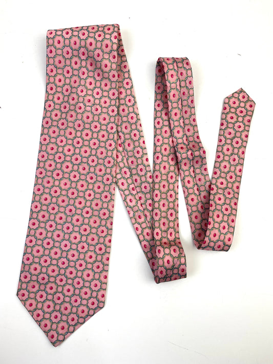 Front of: 90s Deadstock Silk Necktie, Men's Vintage Pink Quatrefoil Link Pattern Tie, NOS