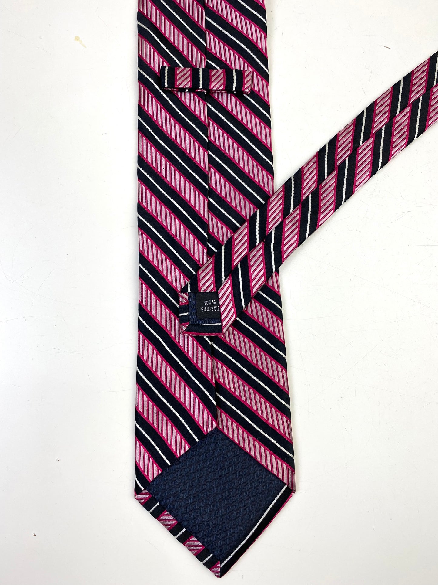 90s Deadstock Silk Necktie, Men's Vintage Pink/ Black Diagonal Stripe Pattern Tie, NOS