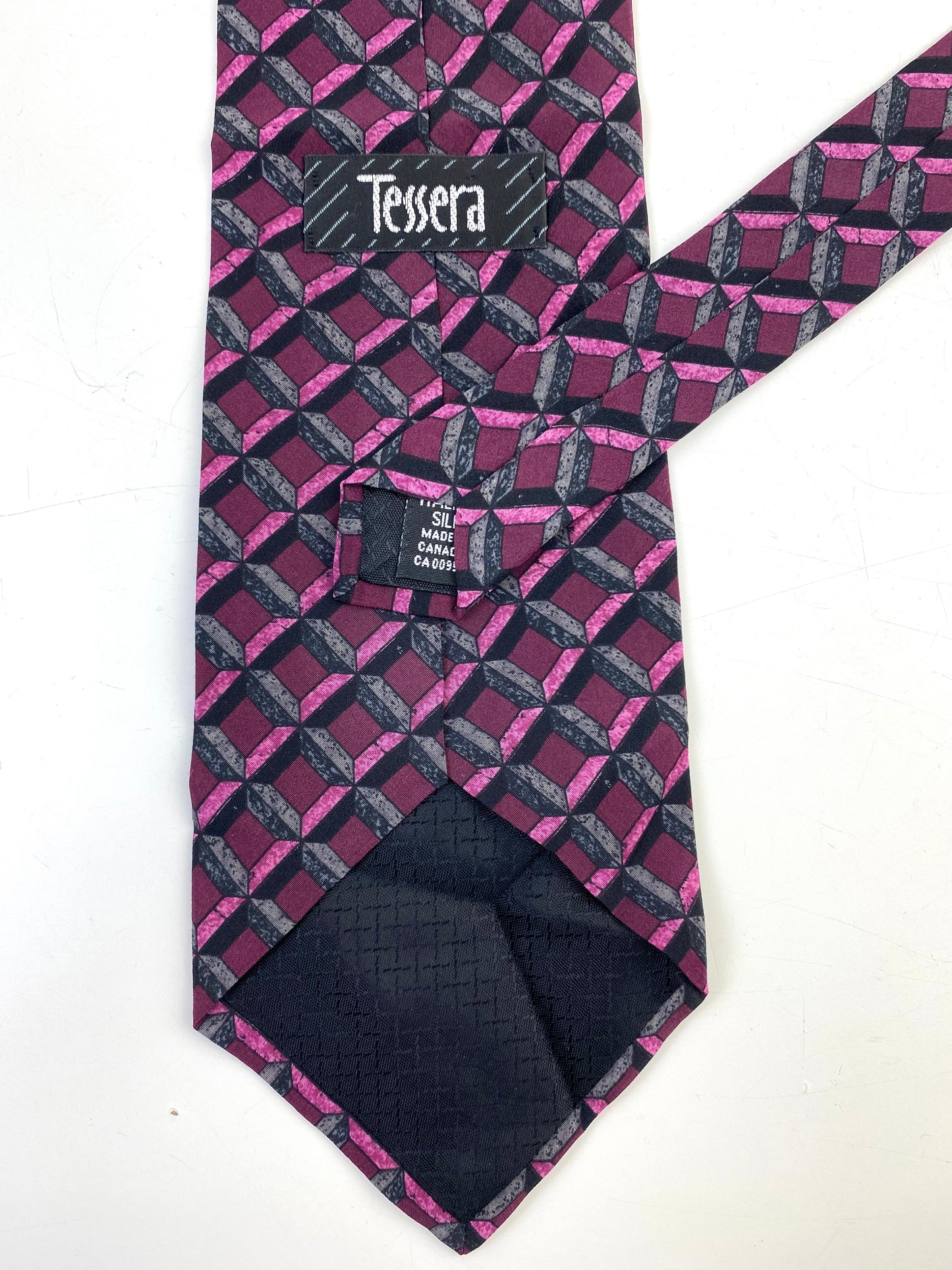 90s Deadstock Silk Necktie, Men's Vintage Purple Lattice Pattern Tie, NOS