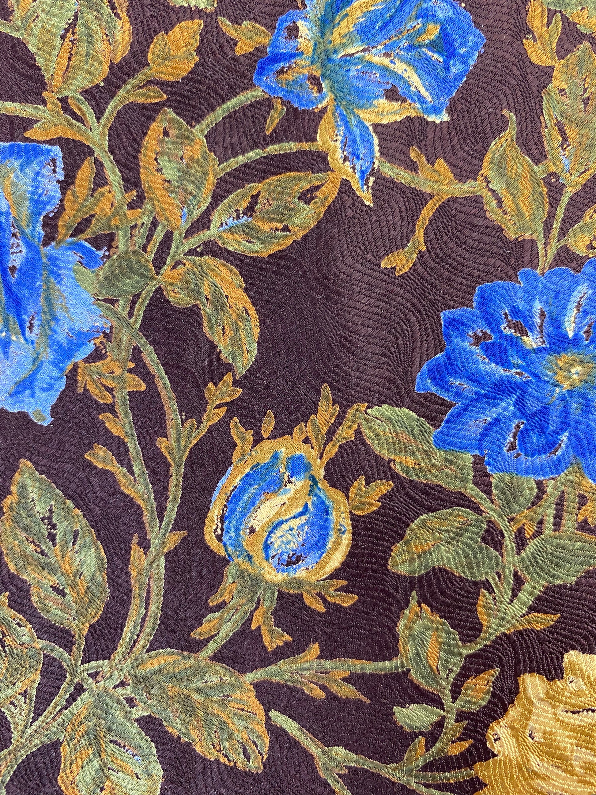 Close-up of: 90s Deadstock Silk Necktie, Men's Vintage Wine/ Green/ Blue Floral Pattern Tie, NOS