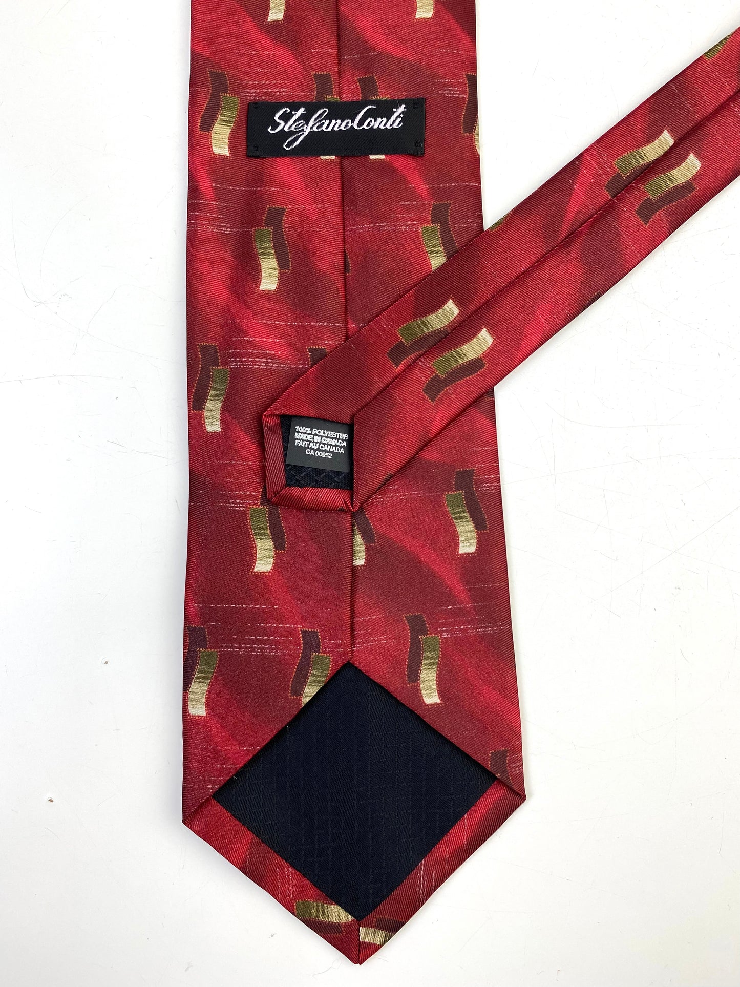 90s Deadstock Silk Necktie, Men's Vintage Wine Geometric Pattern Tie, NOS