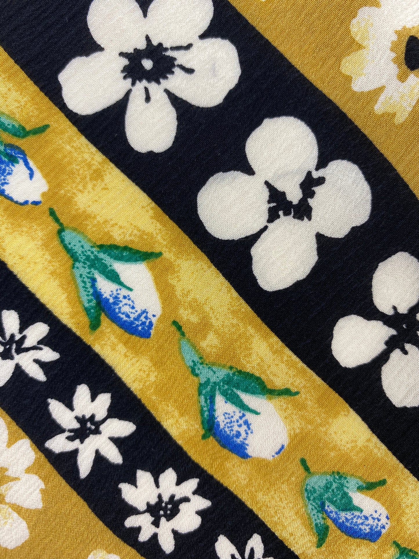 Close-up of plain variant of: 90s Deadstock Silk Necktie, Men's Vintage Gold/Black Diagonal Stripe Floral Pattern Tie, NOS