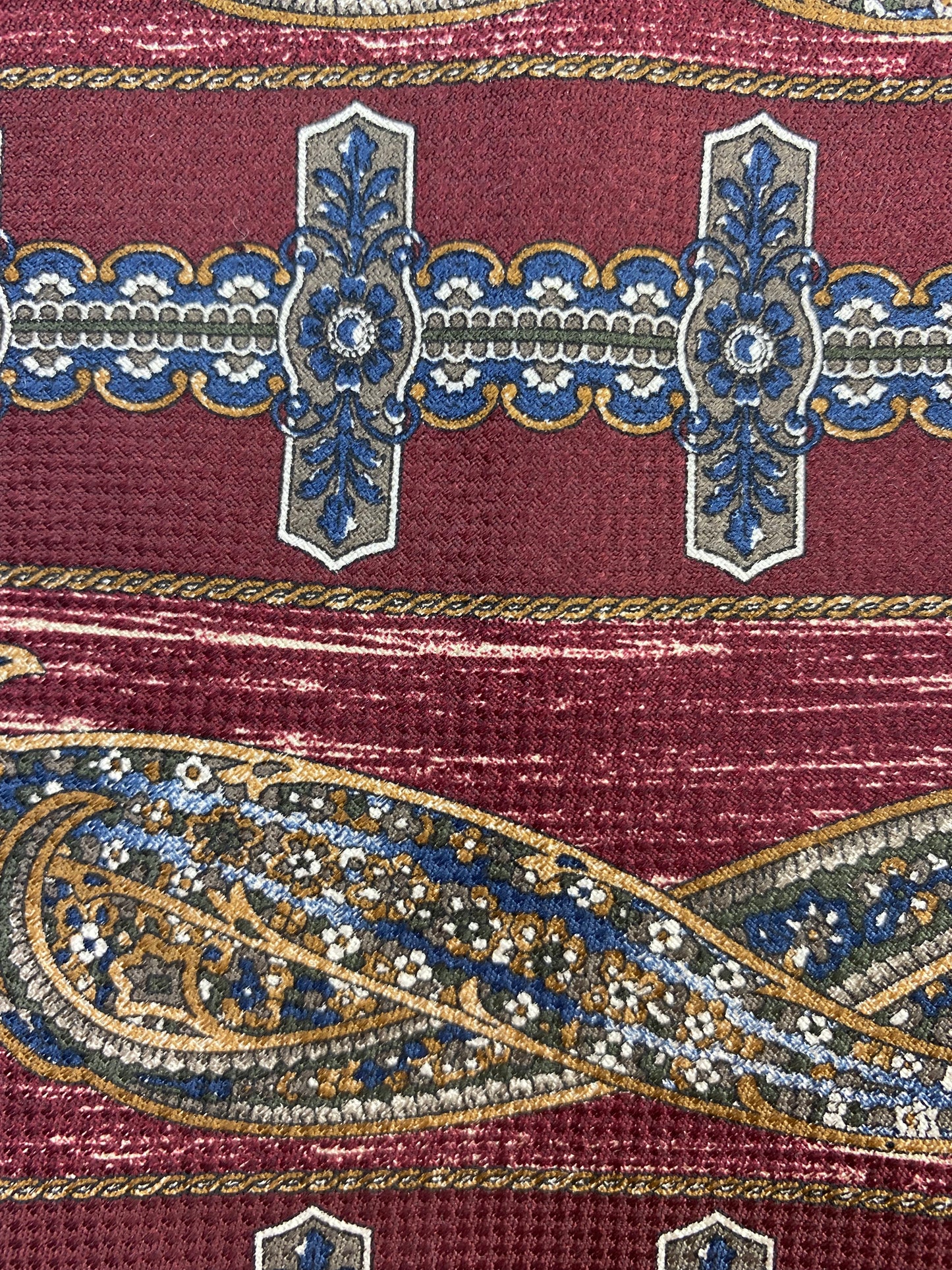 90s Deadstock Silk Necktie, Men's Vintage Wine/ Blue Abstract Indian Pattern Tie, NOS