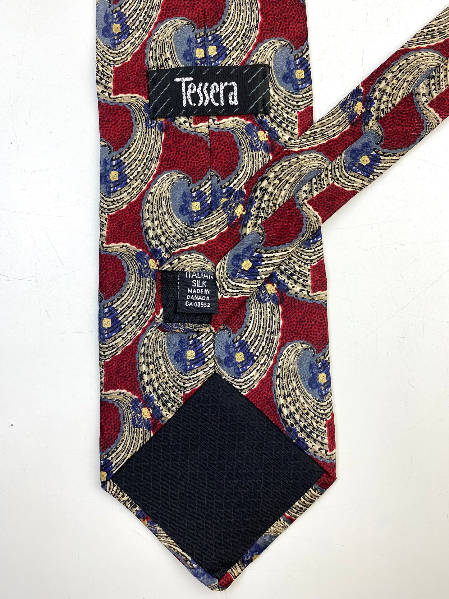 90s Deadstock Silk Necktie, Men's Vintage Wine & Blue Abstract Pattern Tie, NOS