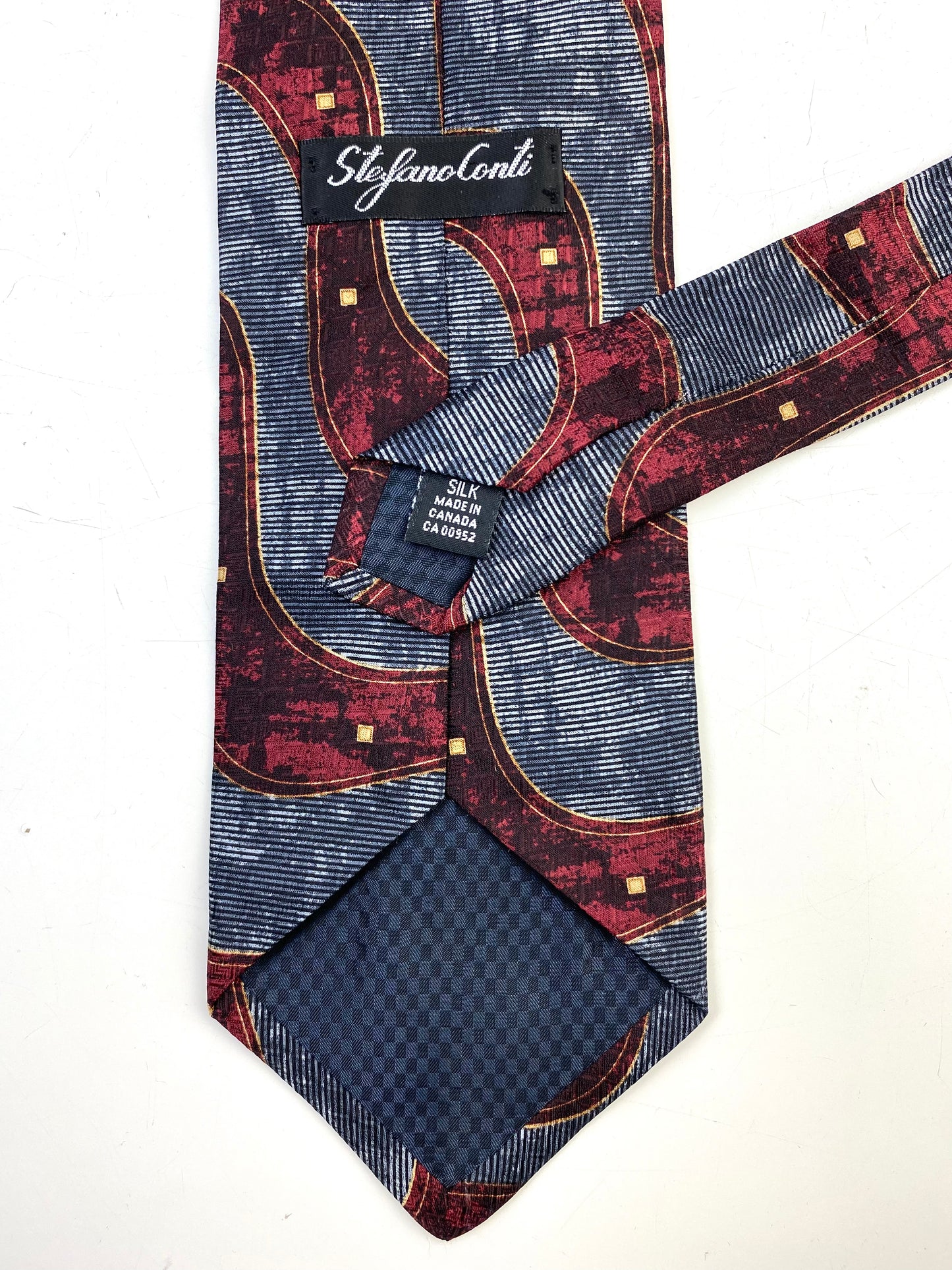 90s Deadstock Silk Necktie, Men's Vintage Wine Blue Abstract Wave Pattern Tie, NOS