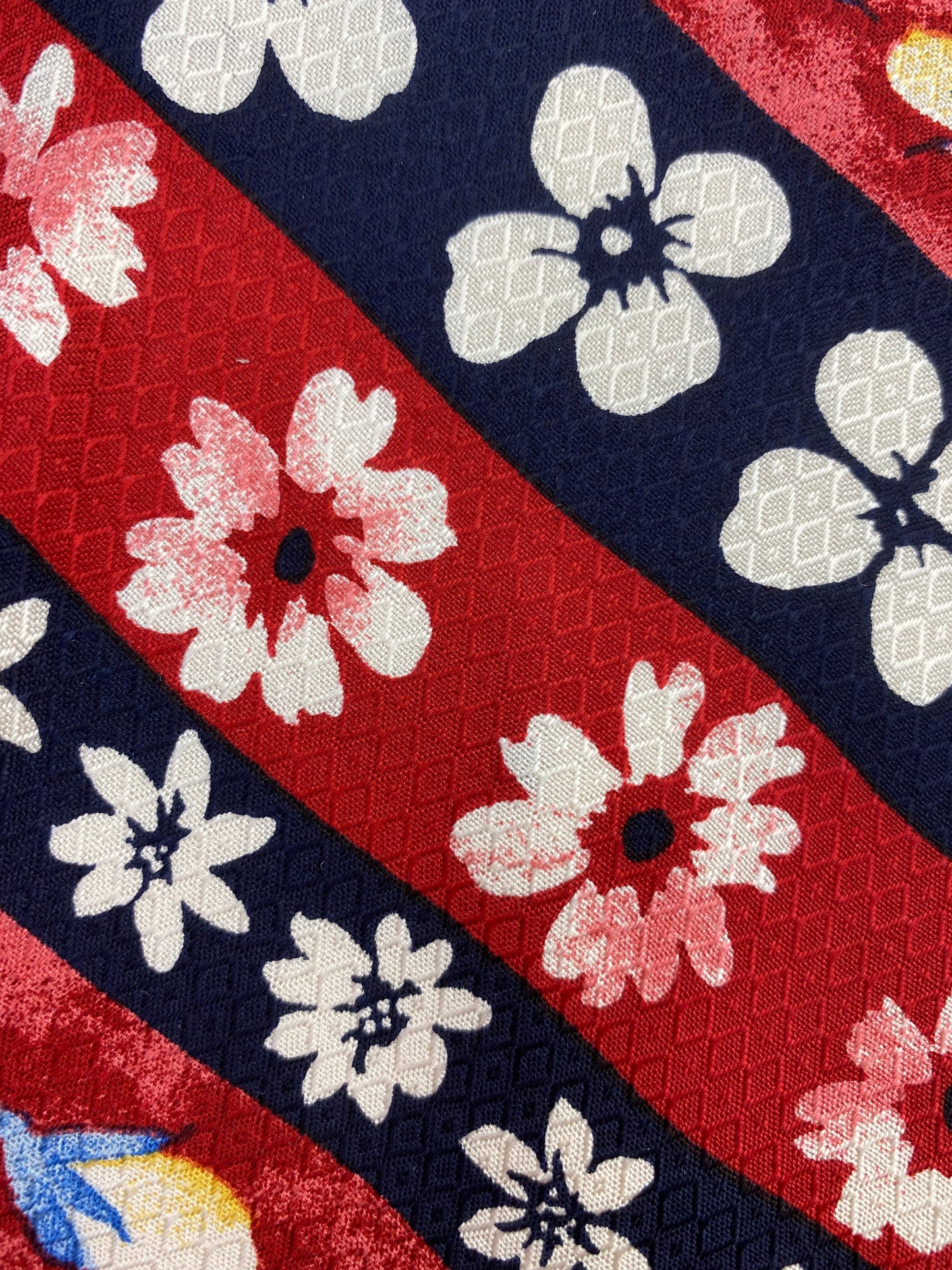 90s Deadstock Silk Necktie, Vintage Red & Navy Diagonal Stripe Floral Pattern Tie, NOS