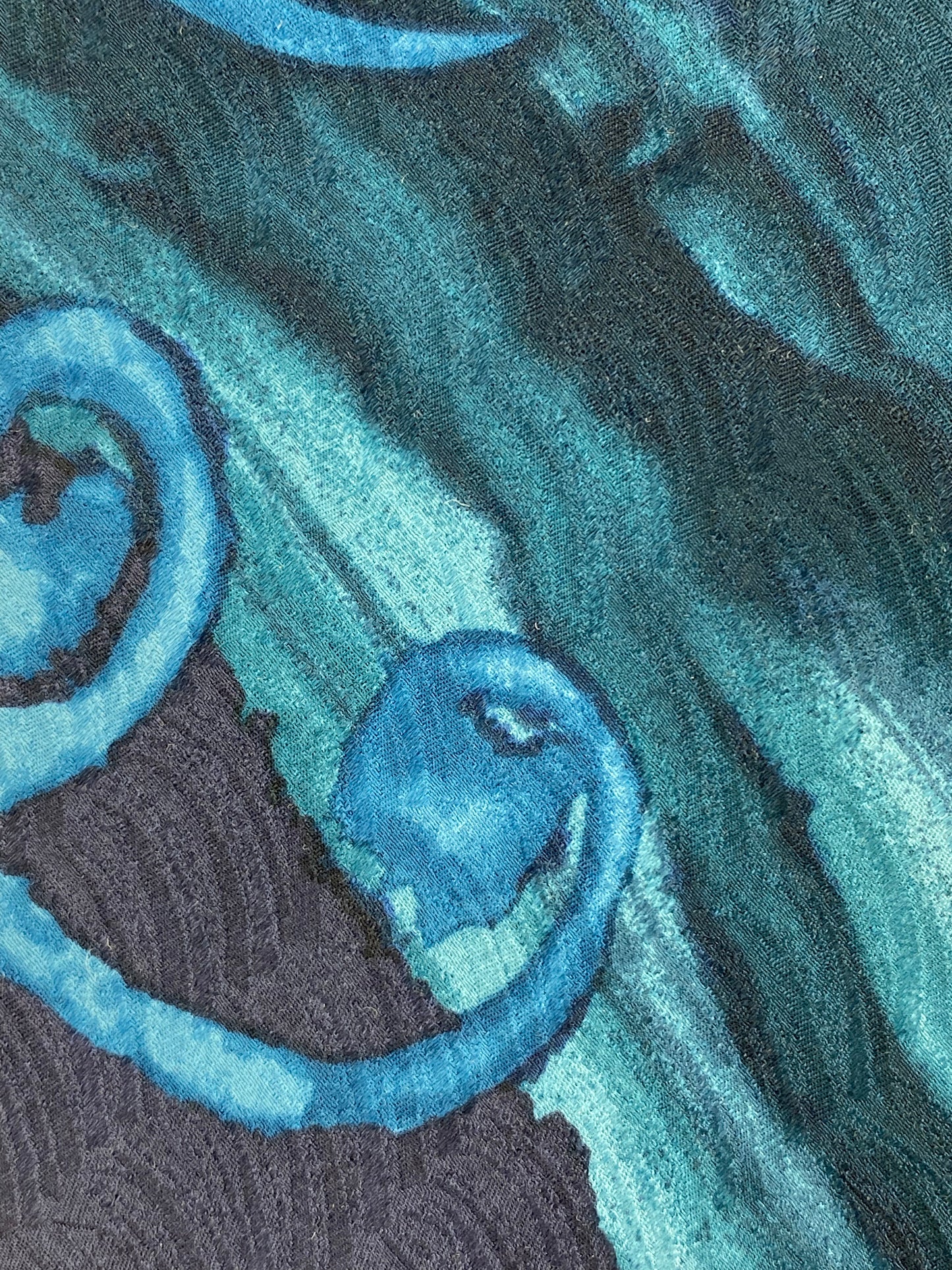 Close-up of: 90s Deadstock Silk Necktie, Men's Vintage Teal/ Blue Abstract Pattern Tie, NOS