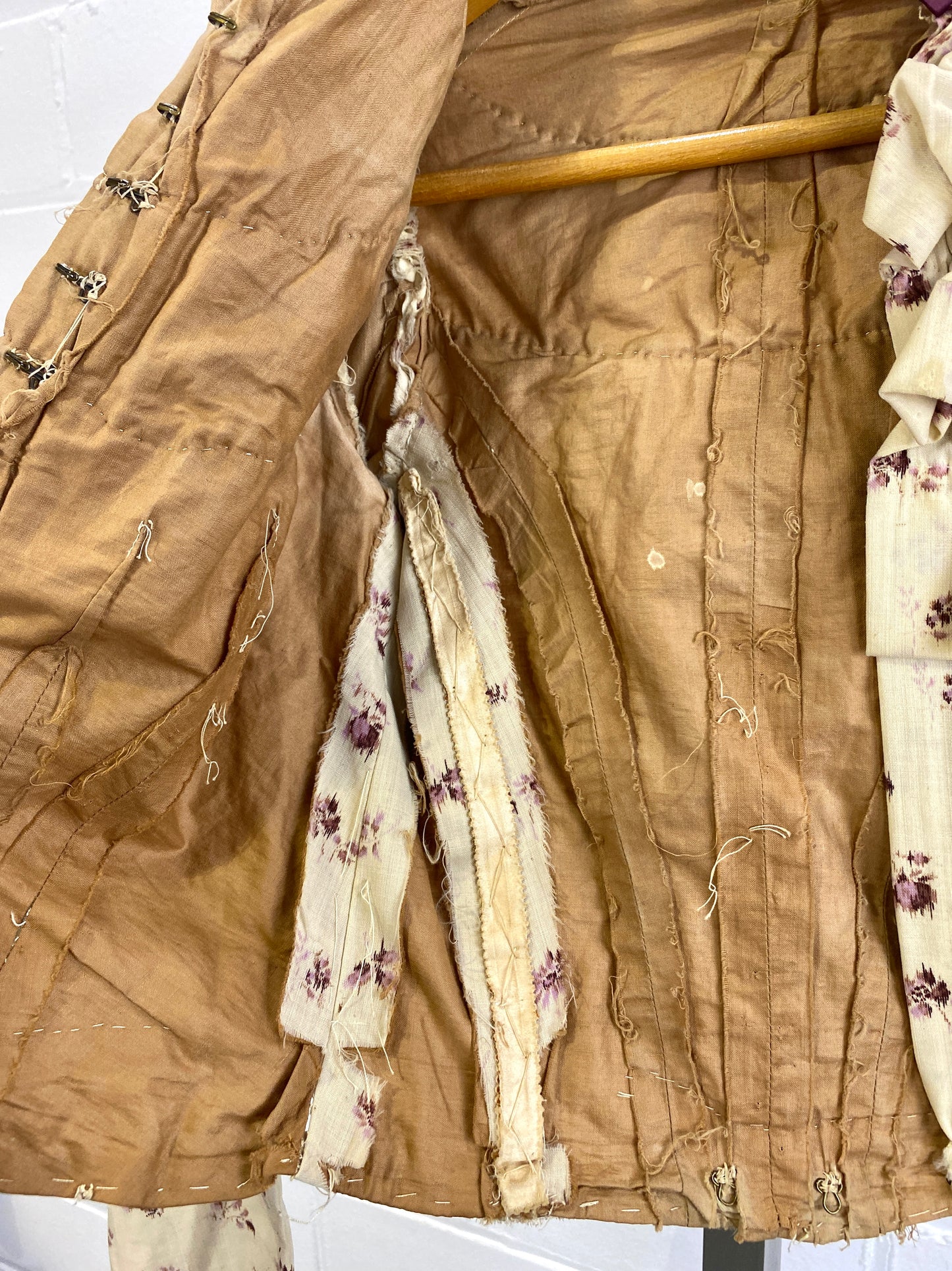 Inside of Antique Victorian Cream & Lavender Floral Bodice