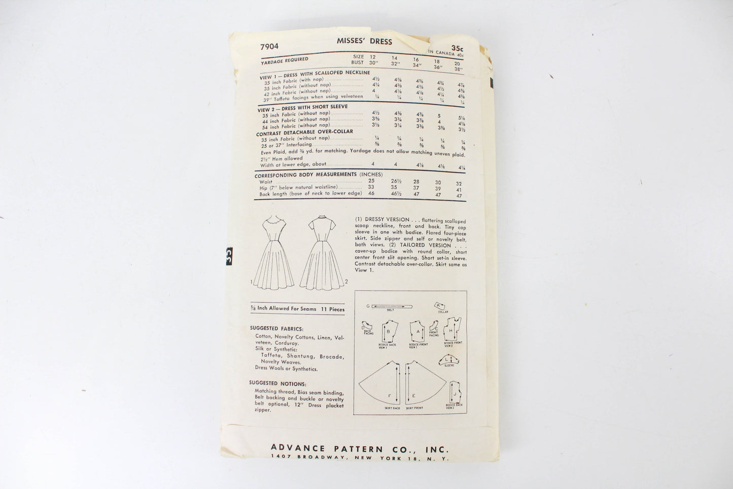 1950s womens dress sewing pattern advance pattern 4907