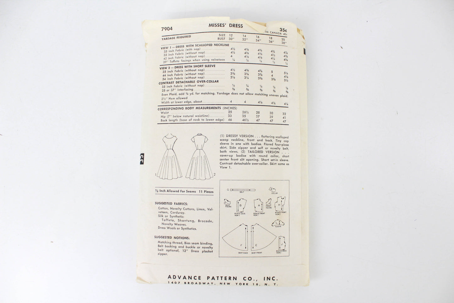 1950s womens dress sewing pattern advance pattern 4907 