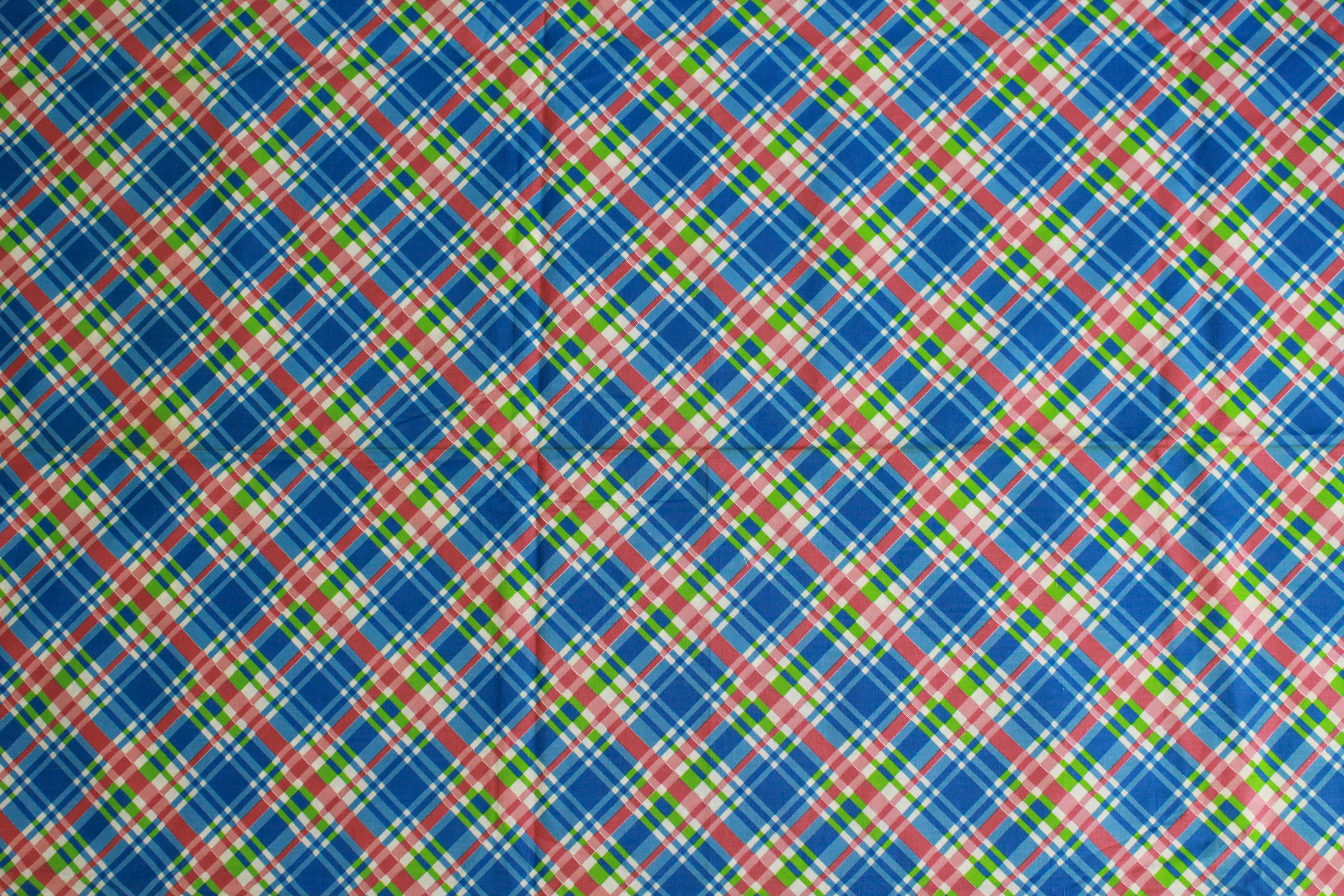 1950s Plaid Cotton Fabric, Blue/Pink/Green, 3.2 Yards