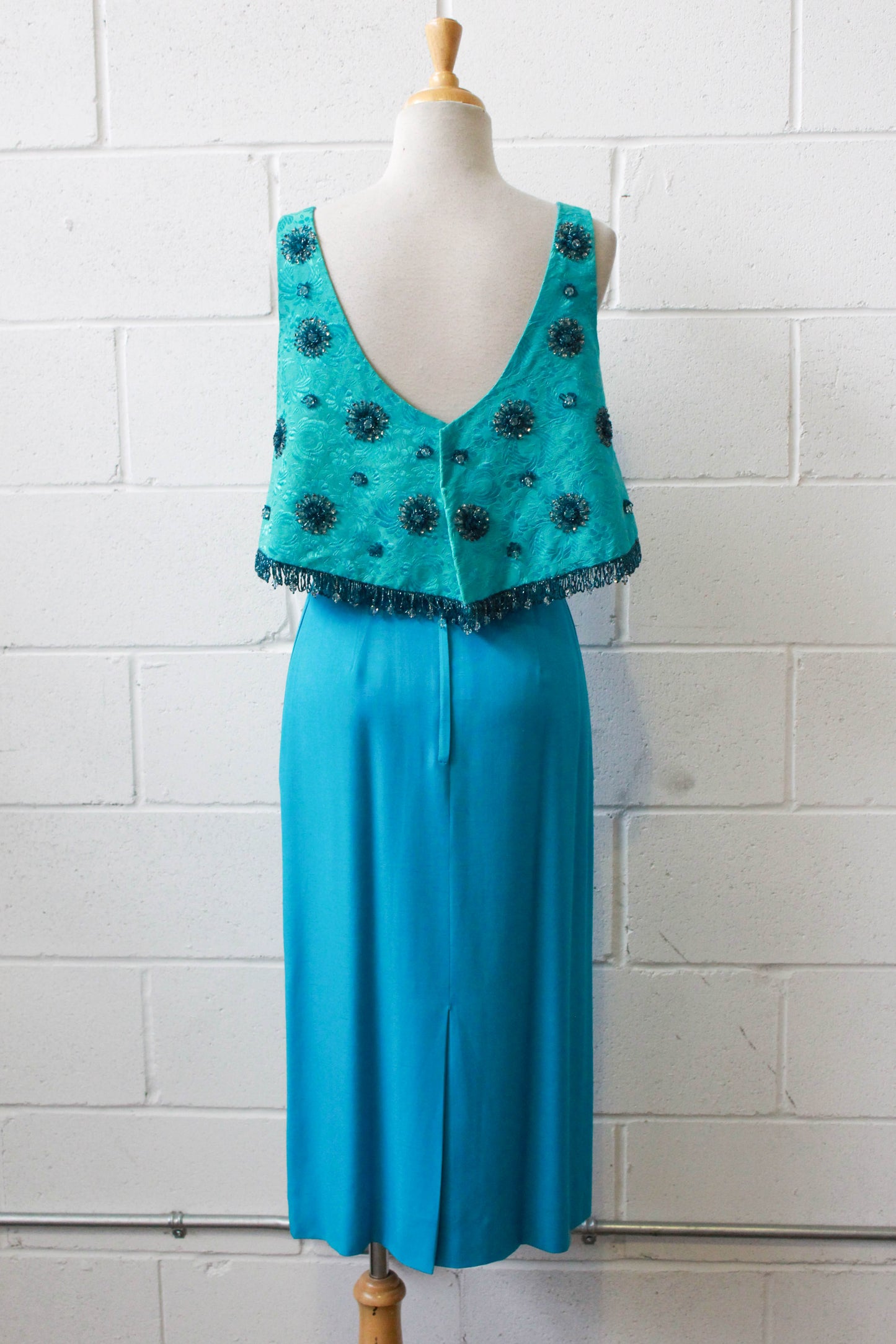 1980s Turquoise Pencil Skirt with Pleat Detail, Waist 26"