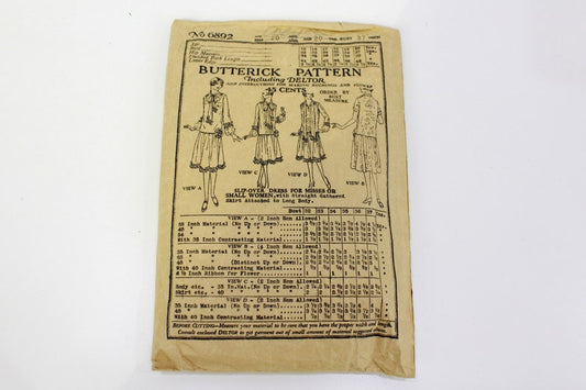 1920s dress sewing pattern butterick 6892 bust 37