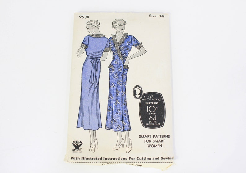 1930s Women's Dress Sewing Pattern DuBarry 953B, Complete, Bust 34 Ian Drummond Vintage 1930s Women's Dress Sewing Pattern DuBarry 953B, Complete, Bust 34 Ian Drummond Vintage