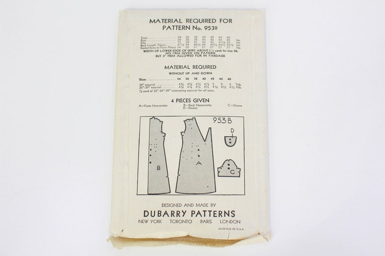 1930s dress sewing pattern dubarry 953B complete unused