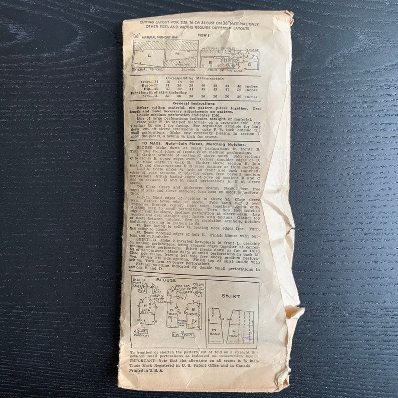 1930s womens dress sewing pattern excella e4560