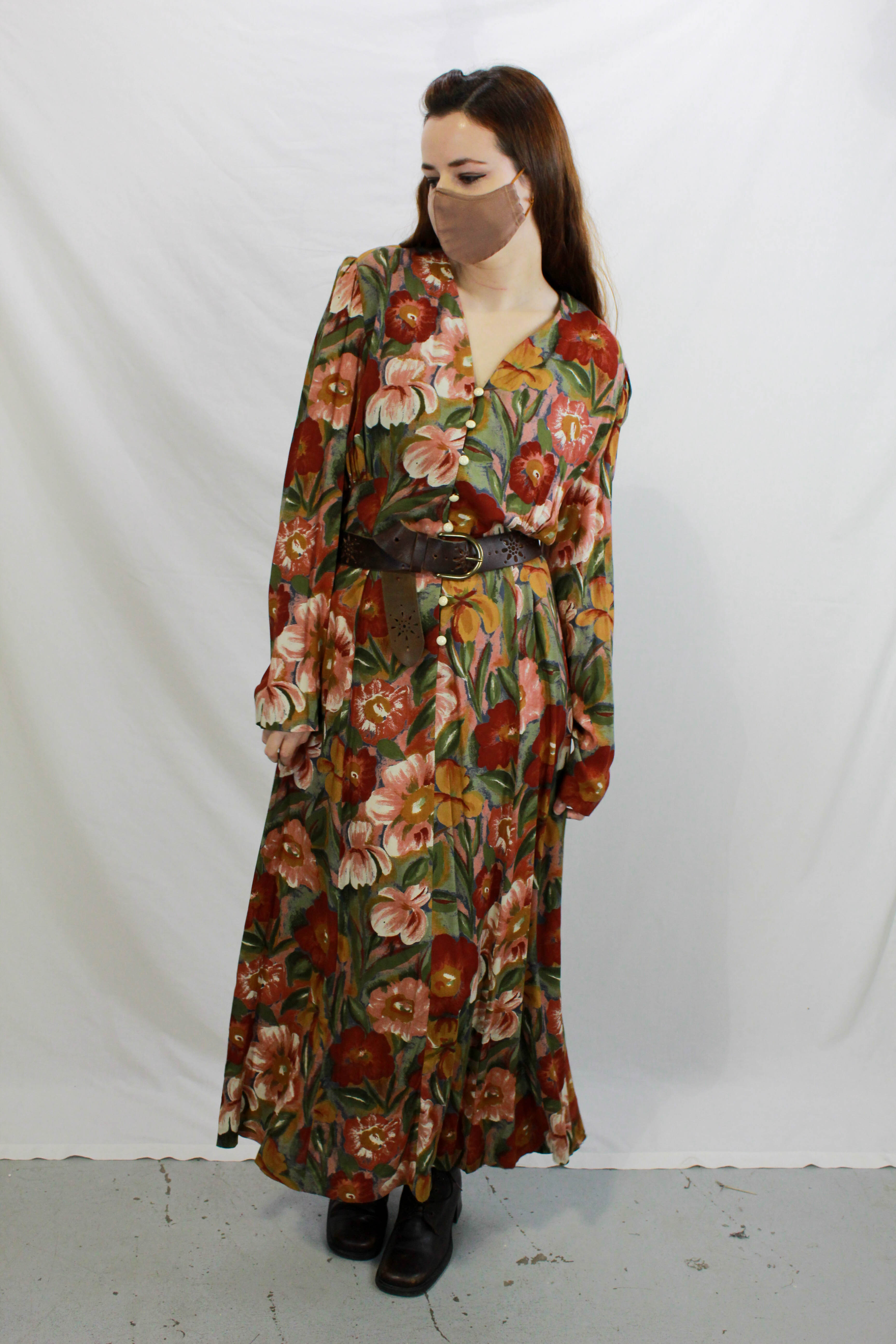 floral old lady dress Button-front Collared Housecoat for Elderly People - Vintage Chic Floral Pattern - Comfortable House Dress