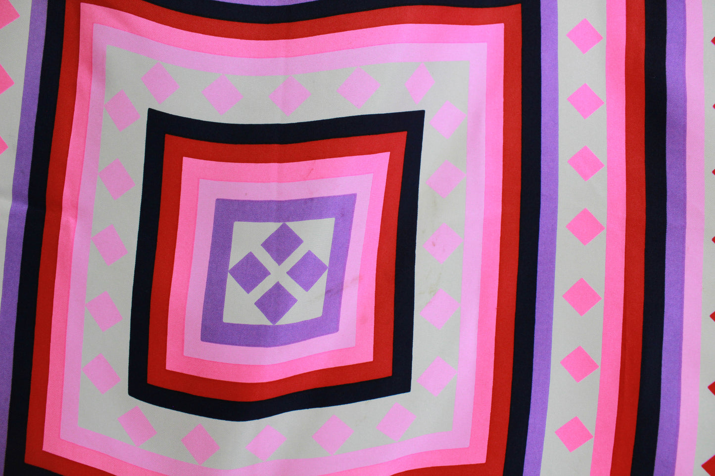 1970s Geoffrey Beene Silk Scarf, Bright Pink Geometric Print