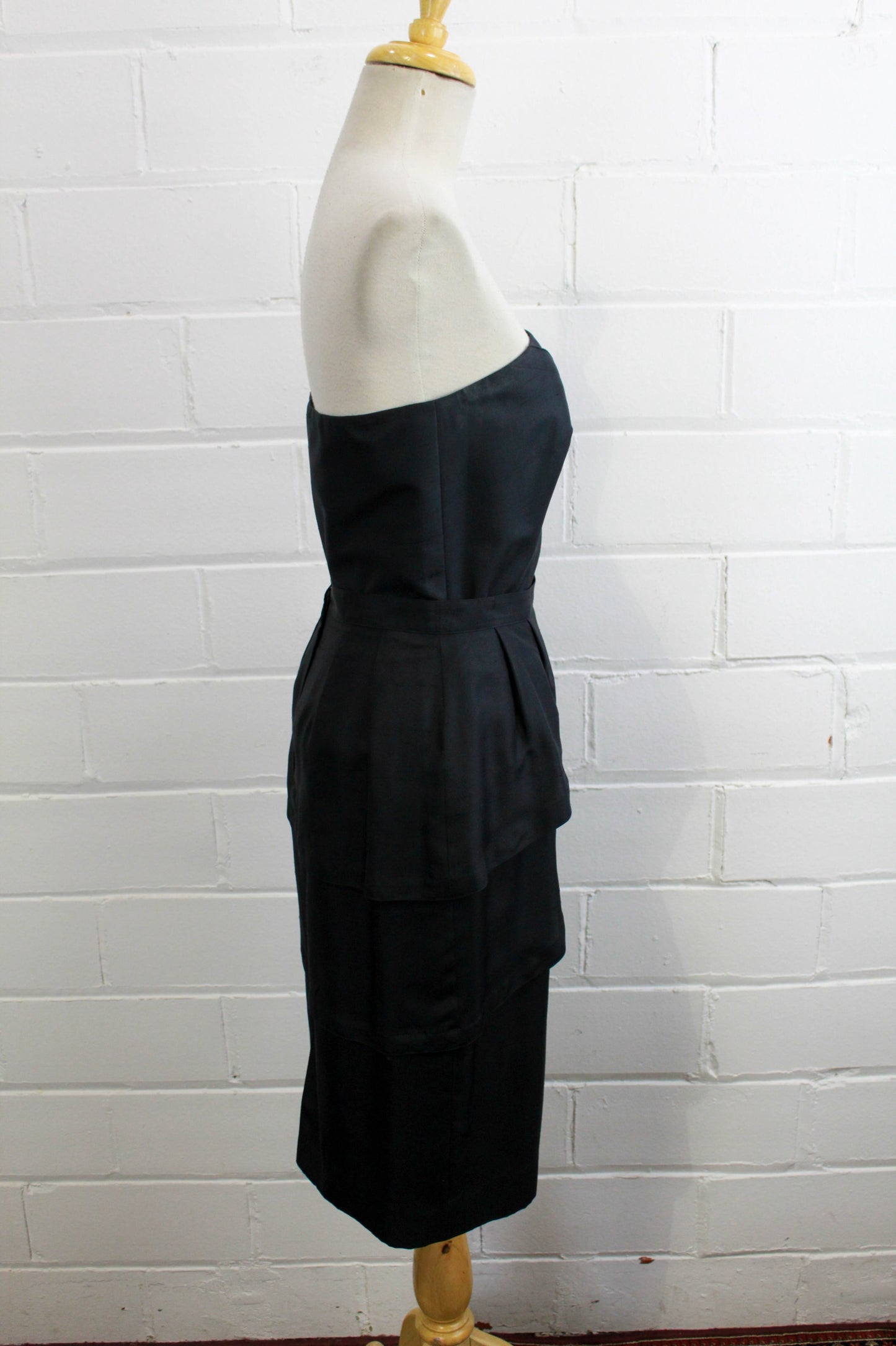 80s Guy Laroche skirt and strapless boned top black silk side view