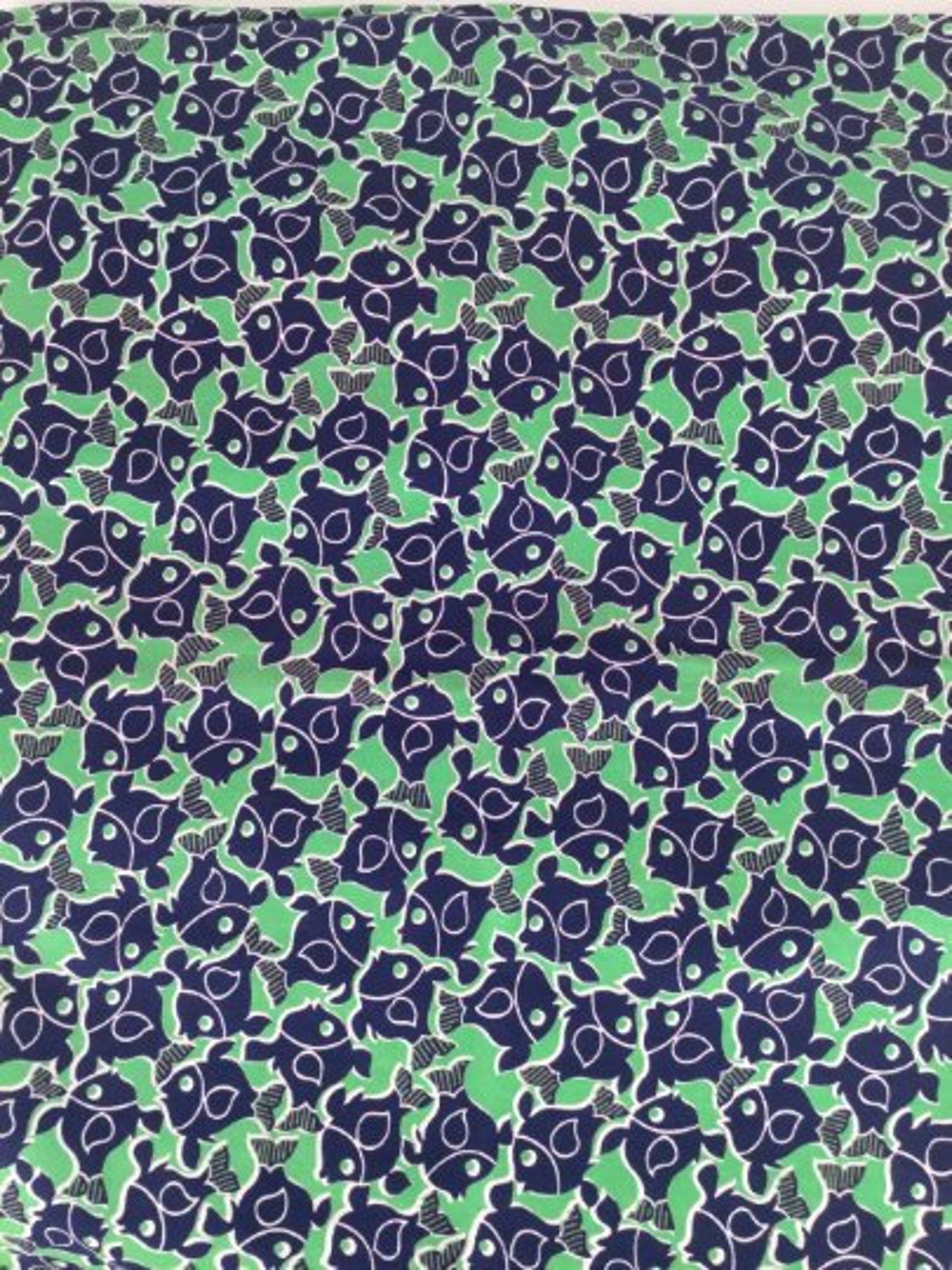 Vintage 80s Green & Blue Fish Print Cotton Fabric, 4+ yrd – Ian