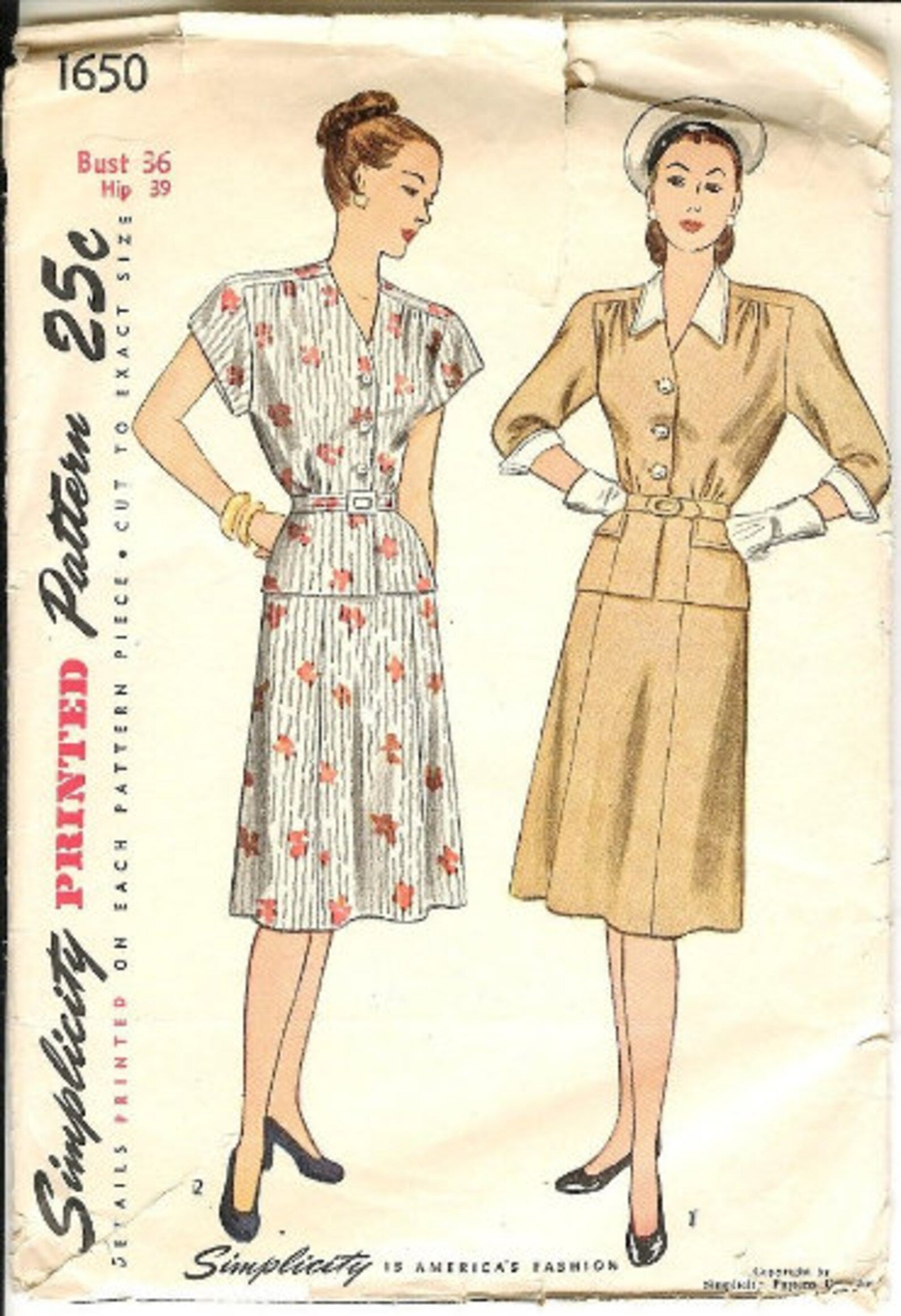 Vintage 1940s Dress Sewing Pattern, Simplicity 1650, Womens Day Dress, Ian Drummond Vintage Vintage 1940s Dress Sewing Pattern, Simplicity 1650, Womens Day Dress, Ian Drummond Vintage