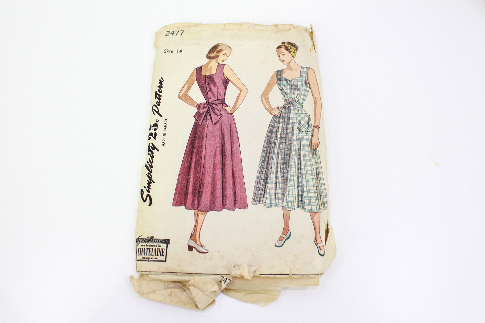Vintage 1940s Women's Summer Dress with Bow Sewing Pattern, B32", Simp Ian Drummond Vintage Vintage 1940s Women's Summer Dress with Bow Sewing Pattern, B32", Simp Ian Drummond Vintage