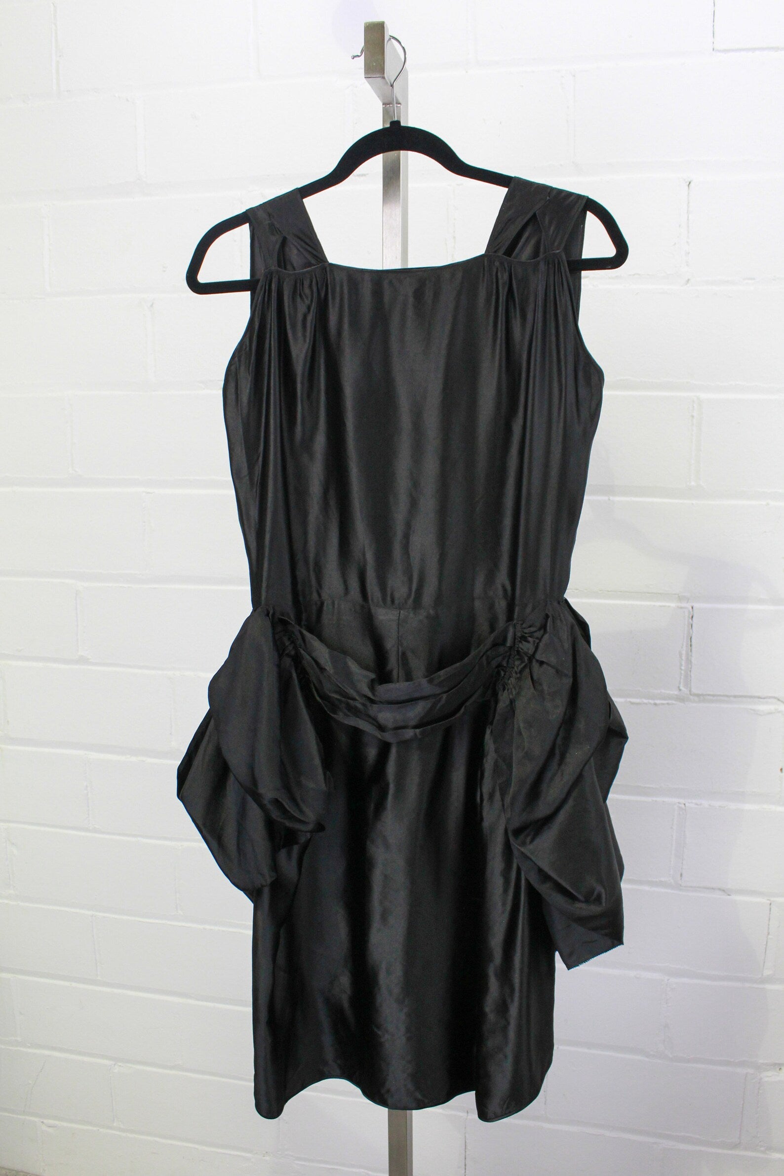 Vintage 1920s Black Silk Balloon Peplum Dress, XS Vintage 1920s Black Silk Balloon Peplum Dress, XS