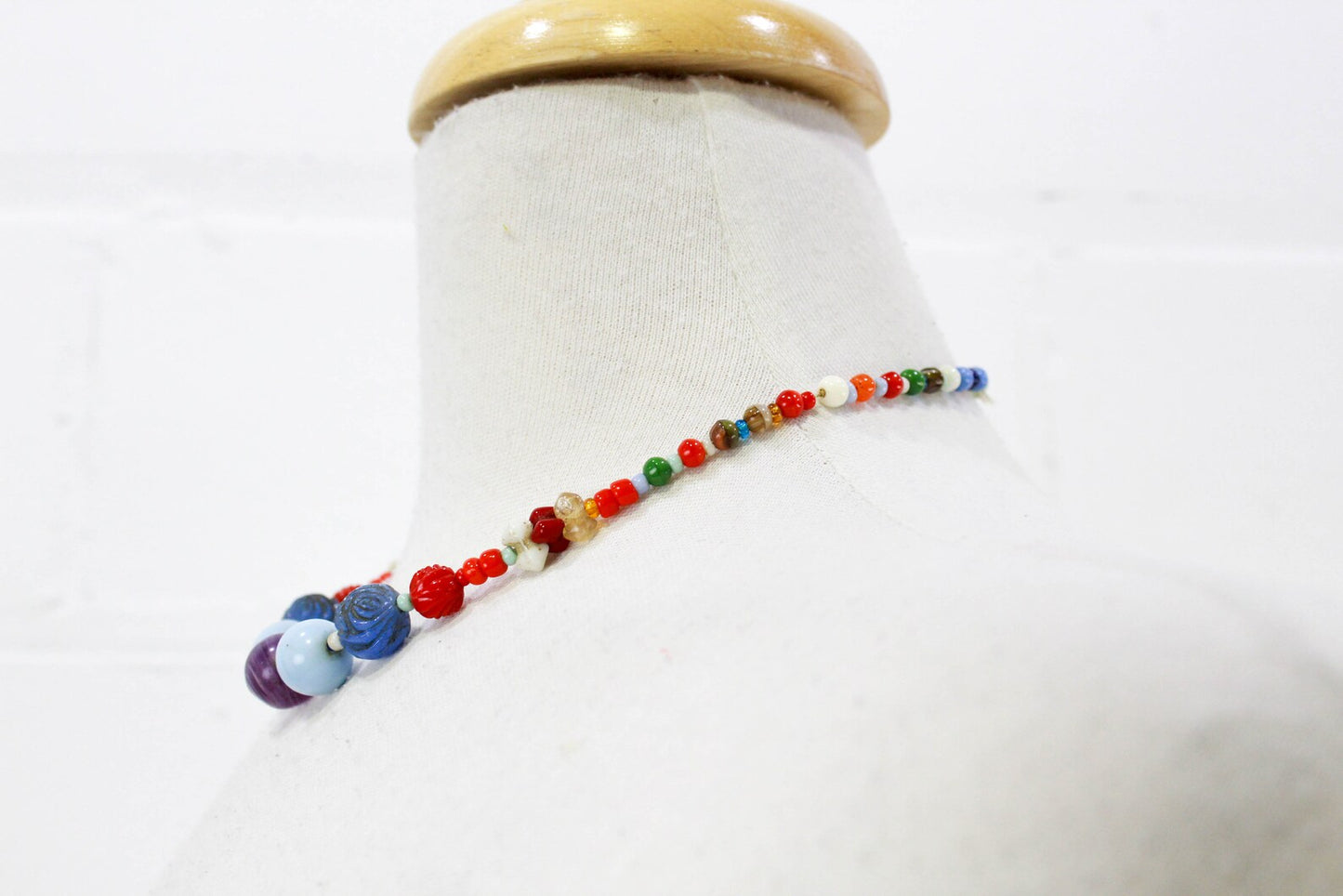 1930s Necklace, Art Deco Czech Glass Beaded Necklace, Multicolor and Multi Size Beads, Art Deco 30s Antique Necklace