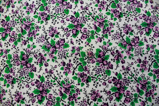 1950s Floral Fabric, Flower Print Cotton Vintage Fabric, Purple and Green Floral, Dress Making Sewing Fabric, Quilting Fabric