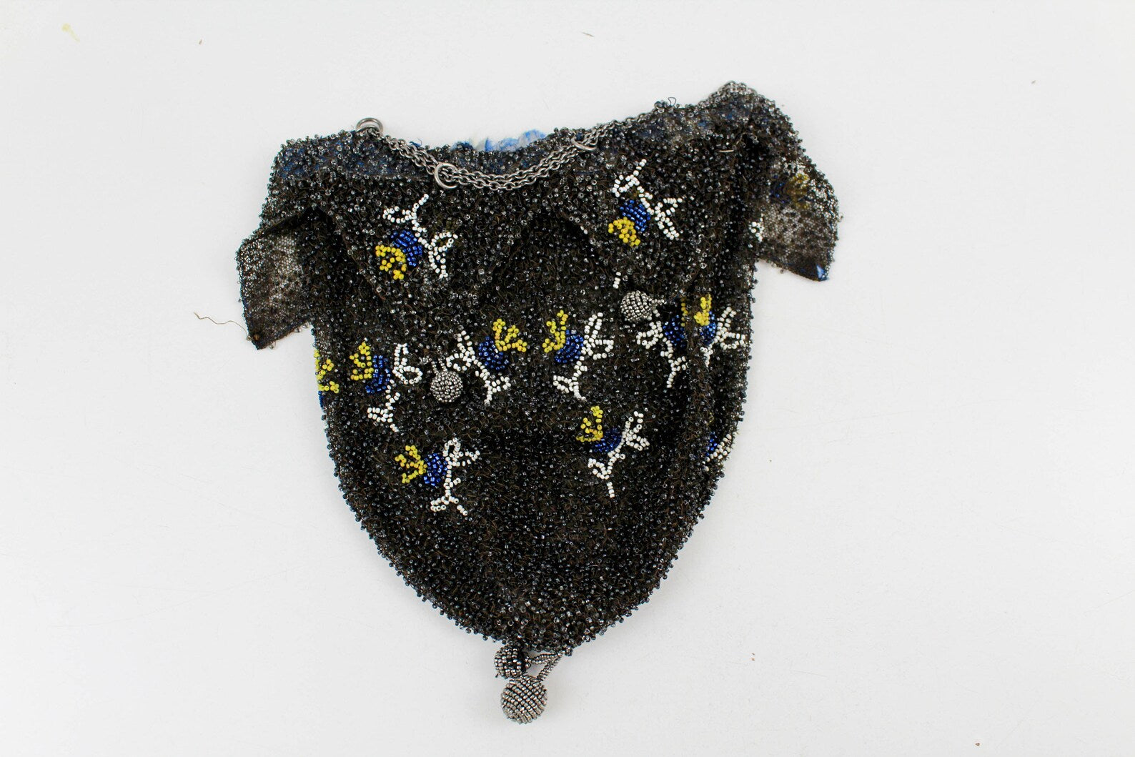 1920s Beaded Purse, Floral Beadwork, Chain Handle, Antique Art Deco 20s 30s Silk Beaded Pouch