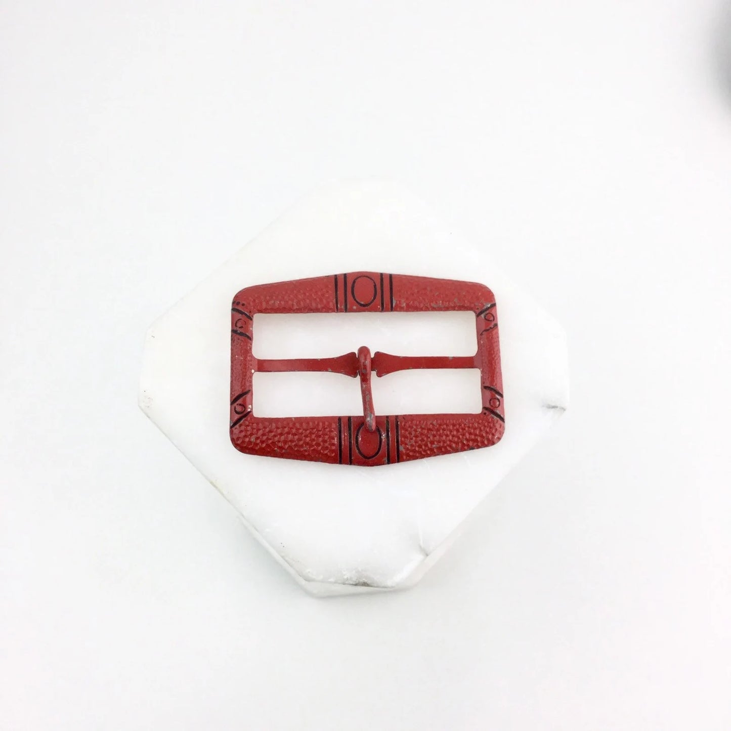 1920s Red Painted Belt Buckle, Antique Art Deco Flapper Belt Buckle, Rectangular Engraved Metal Buckle, 2.5"X1.5", Vintage Accessory