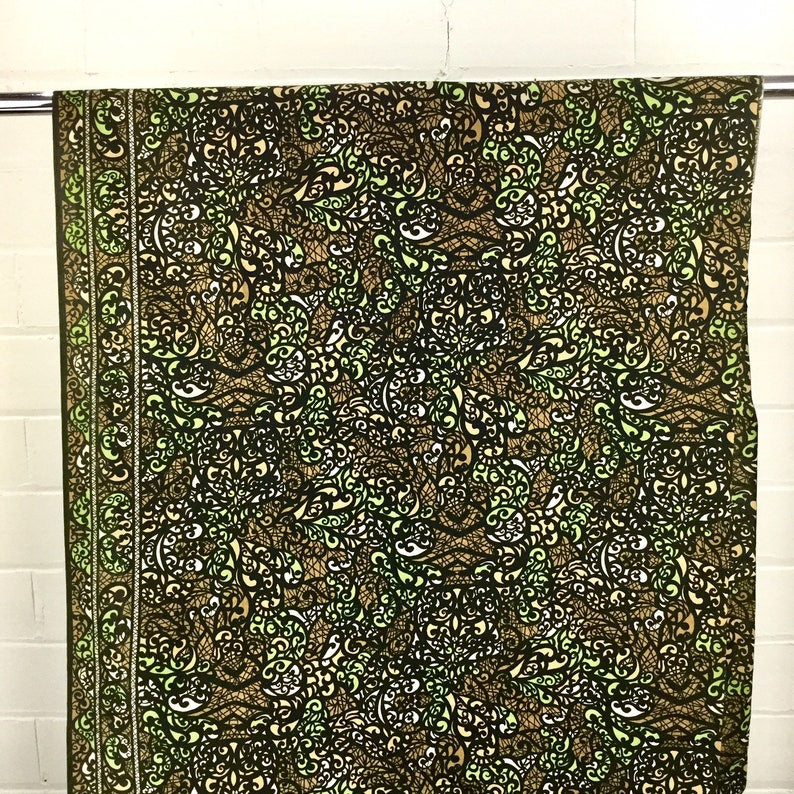 Vintage 50s Cotton Abstract Fabric, Brown Green Black Swirls, 6Y 33", W38", Sold as a Whole, 1950s Dressmaking Sewing Quilting Material