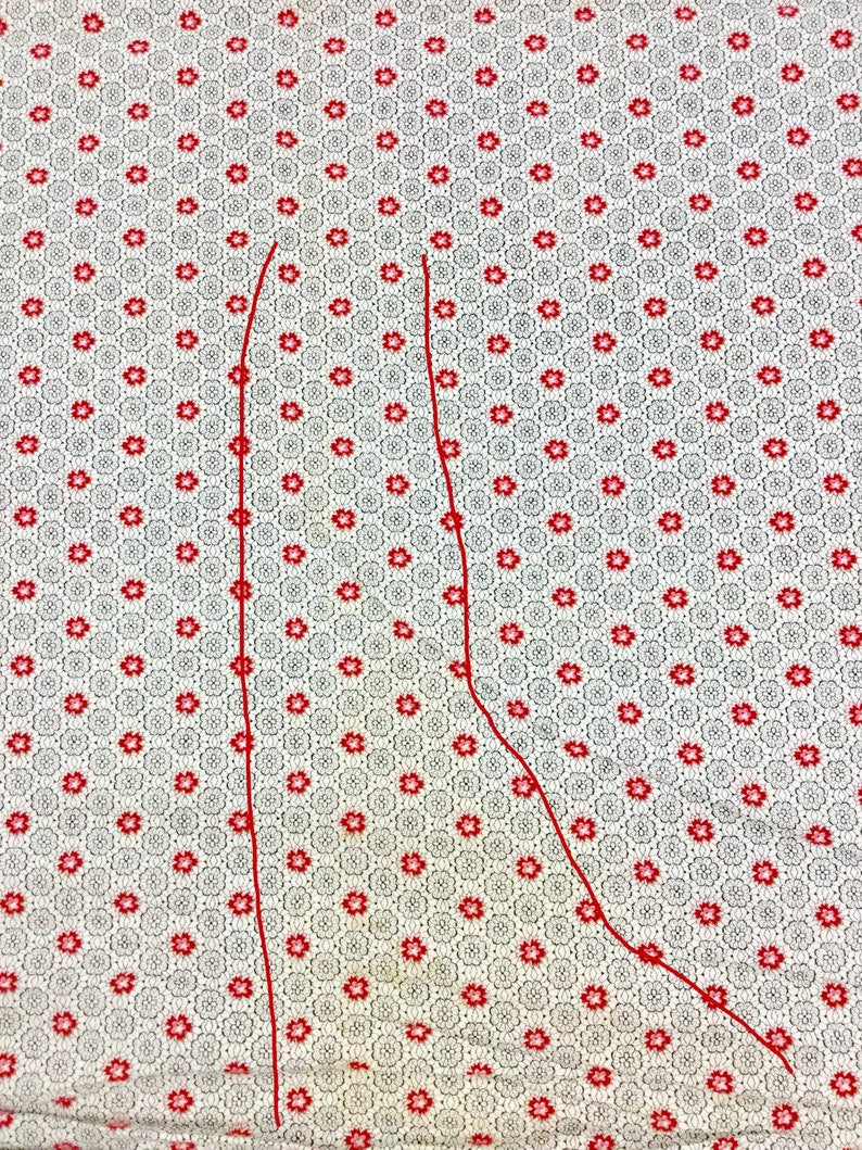 1950s Red Floral Cotton Fabric, Vintage Red Black White Floral Print, Sold as a Whole, 8Y 30", W34", Fine Percale, Quilting Fabric