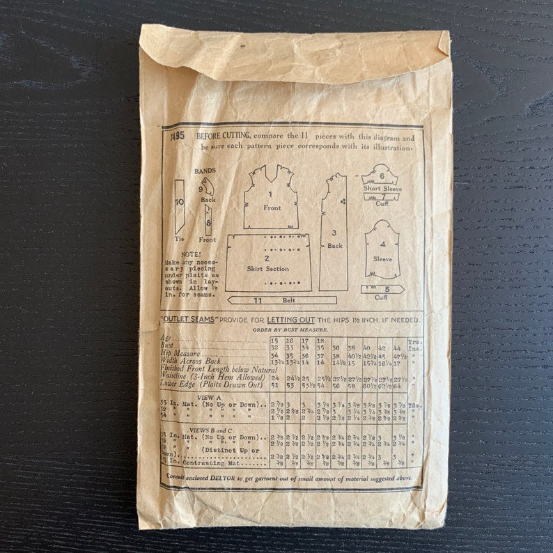 VINTAGE 1920s Butterick Deltor Sewing Pattern 1495 Slip-over Dress for Women and Young Girls, Size 36" Bust, 38" Hip