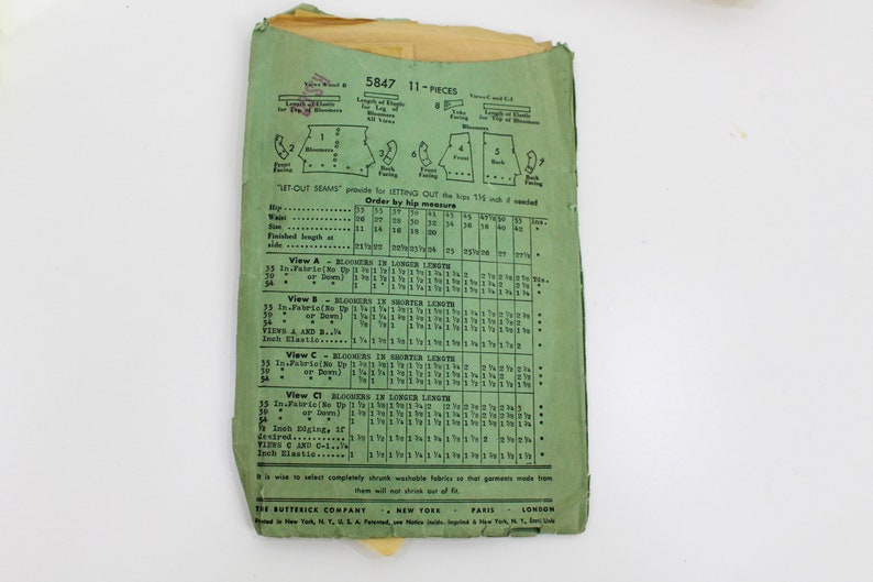 Vintage 1930s Women's Bloomers Sewing Pattern, Butterick 5847, Beginner's Pattern, Delineator Style, 37" Hip, Complete