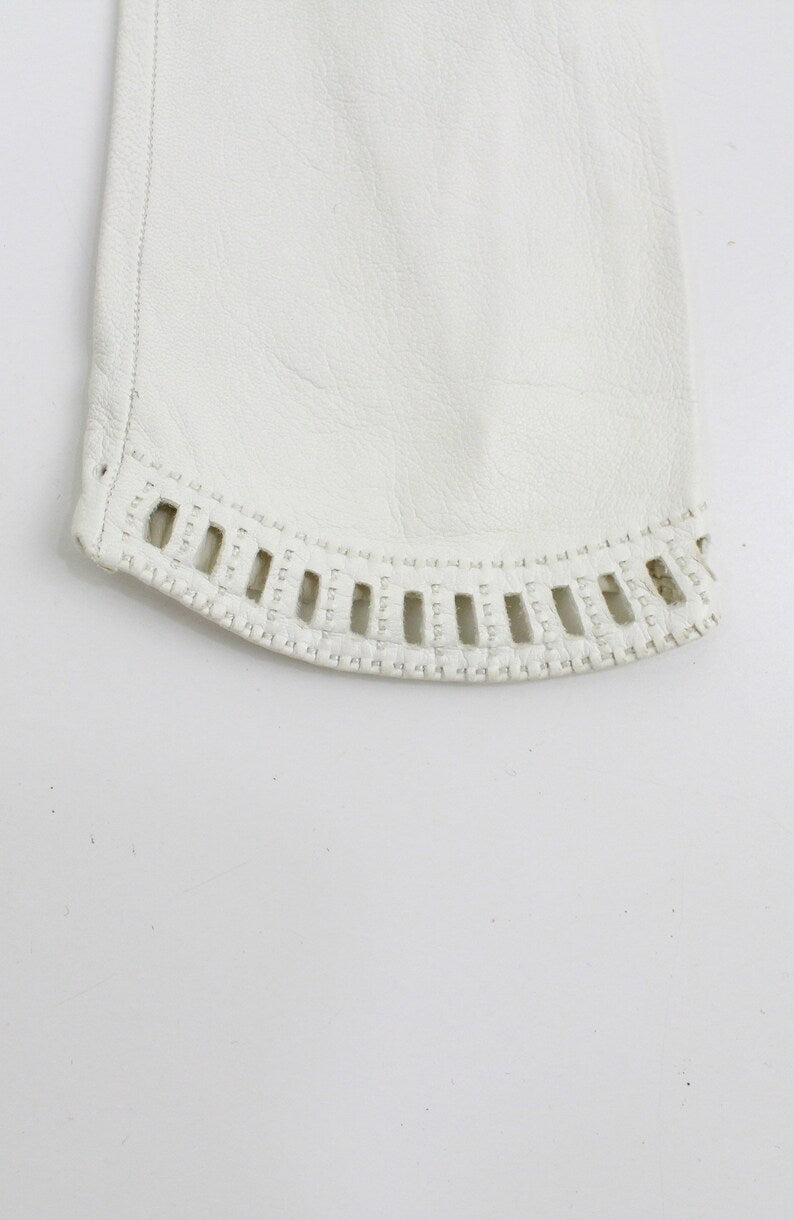 1940/50s White Leather Gloves with Cut Out Trim, Kid Leather, Driving Gloves, Vintage Driving Gloves, Vintage Bridal Gloves