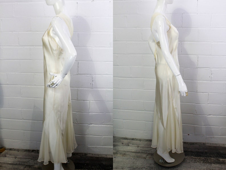 Vintage Silk Charmeuse Dressing Gown with Matching Sheer Silk Chiffon Robe, Bridal Robe, Cross Strap Low Back, Wedding Dress