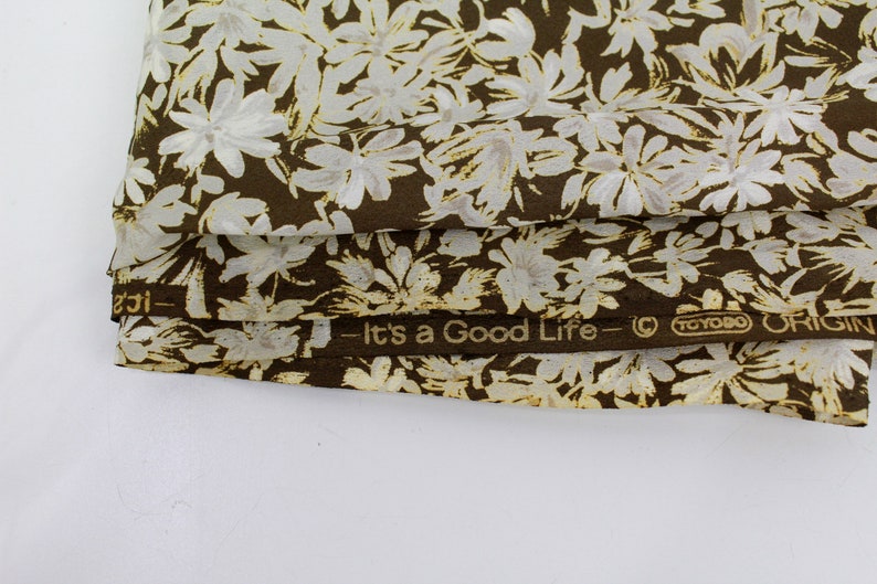 Vintage 50s Brown & Cream Floral Print Silk Fabric, 2+ yrd