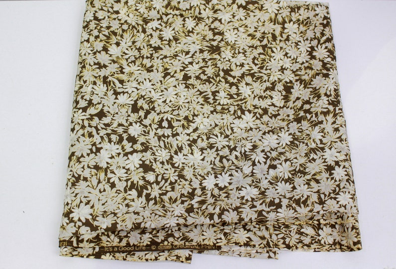Vintage 50s Brown & Cream Floral Print Silk Fabric, 2+ yrd