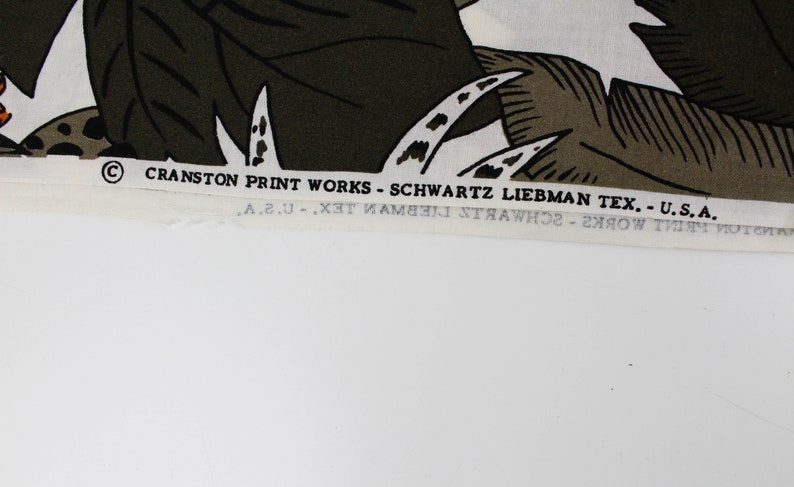 Vintage Tropical Fabric, 6 Yards, Toucan and Tiger Jungle Print Cotton Sewing Fabric, Cranston Print Works Shwartz Liebman