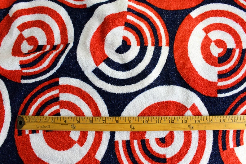 Vintage 60s/70s Mod Circle Print Terry Cloth Cotton Fabric, 4+ yrd