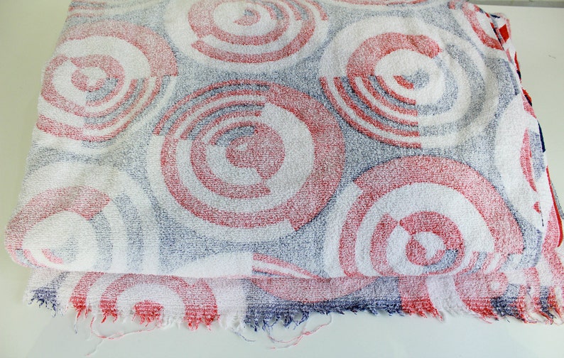 60s/70s Terry Cloth Mod Print Fabric, 4.88 Yards, Vintage Sewing Fabric, Towel Fabric, Psychedelic Mod Circle Print