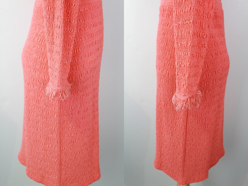1960s Fuzzy Trim Salmon Pink Skirt and Top Set, Medium