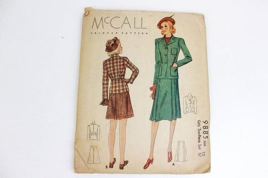 1930s girls suit sewing pattern mccall 9885 